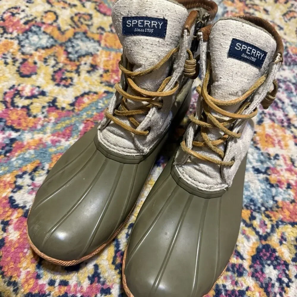 Sperry Duck Boots Waterproof Hiking Rubber Lace-Up Side Zip Ankle Women’s Size 7